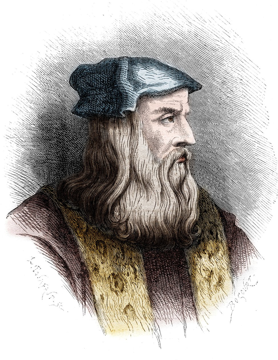 Portræt af Leonard de Vinci (Leonardo da Vinci) (1452-1519), italiensk maler. af Unknown artist