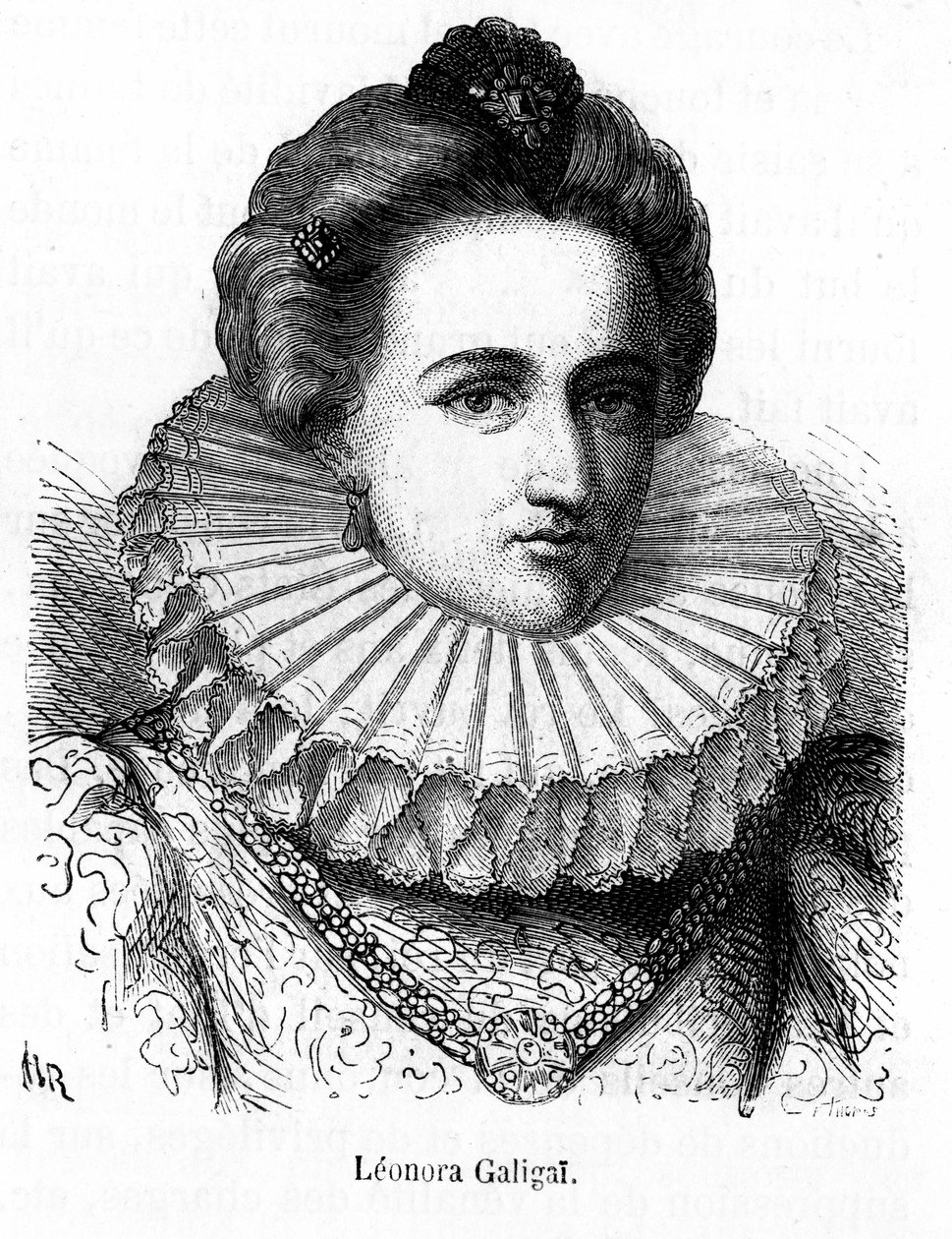 Portræt af Leonora Dori (eller Dosi) dit Galigai, marskal af Ancre (1568-1617), Marie de Medicis fortrolige - i "" History of Popular France"" af Henri Martin, sd. 19. århundrede. af Unknown artist