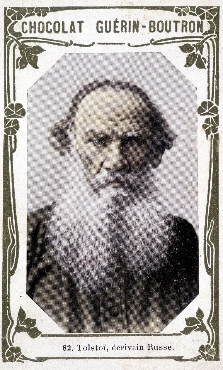 Portræt af Lev Nikolajevitj, grev Tolstoj (Leo Tolstoj), russisk forfatter (1828-1910). Vignette des chocolates Guérin - Boutron af Unknown artist