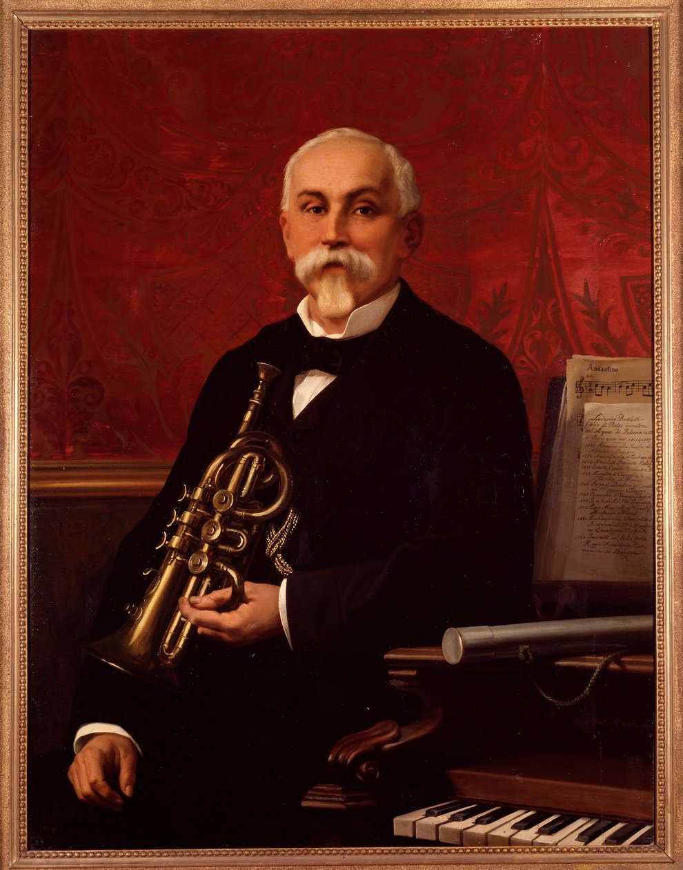 Portræt af Lodovico Bortolotti (1800-tallet) italiensk musiker Han holder en trompet. Anonymt maleri. 19. århundrede. Bologna, civico museo bibliografico af Unknown artist