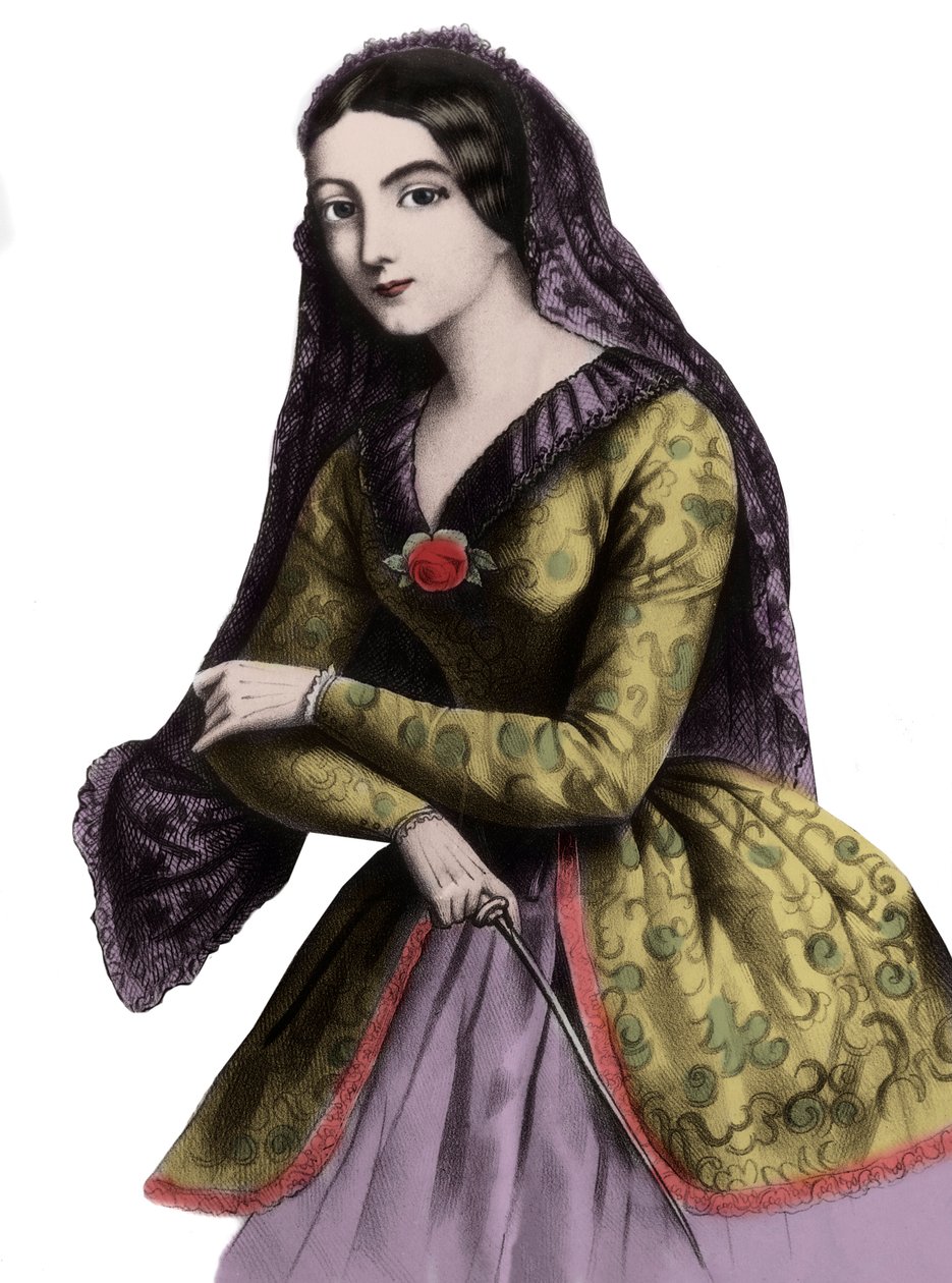 Portræt af Lola Montez (1821-1861) (Marie Dolores Eliza Rosanna Gilbert), eksotisk danser og kurtisane, kendt som elskerinde til kong Louis I af Baviere af Unknown artist