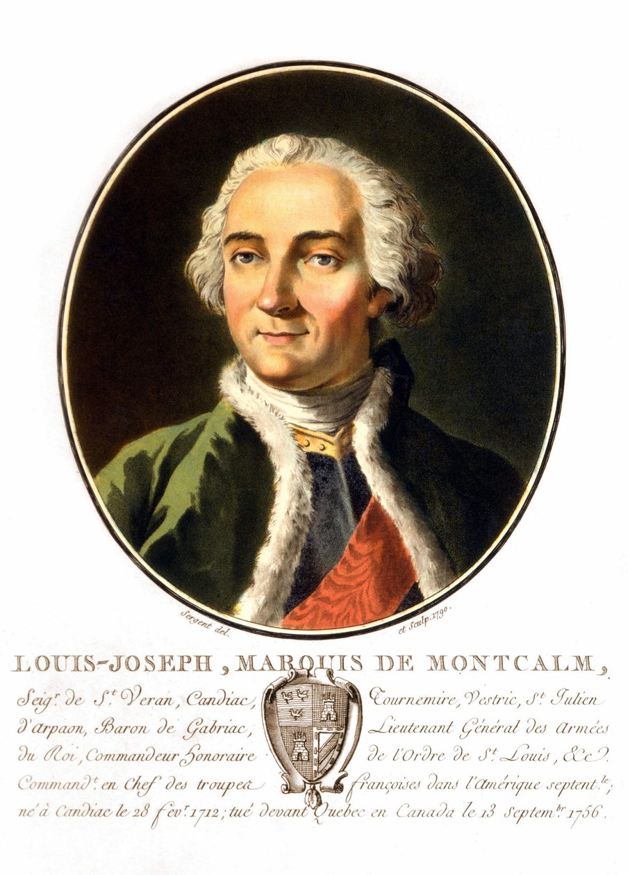 Portræt af Louis-Joseph, markis af Montcalm af Saint-Véran (1712-1759). En fransk general, han døde i et forsøg på at forsvare Quebec mod englænderne. Indgravering af det 19. århundrede. af Unknown artist
