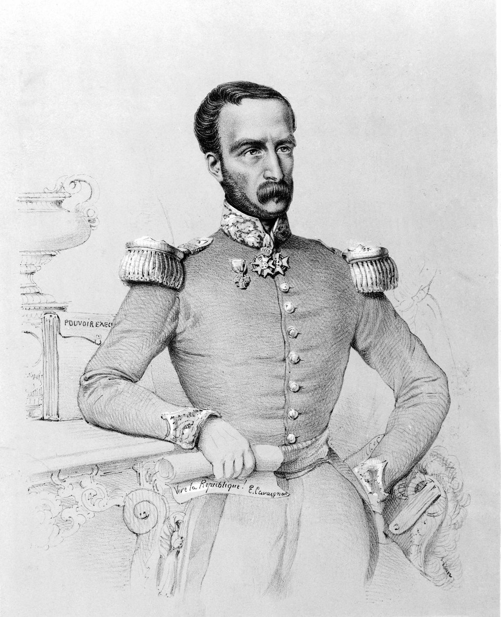 Portræt af Louis Eugène Cavaignac (1802 - 1857), fransk general og politiker. Stik v. 1848. af Unknown artist