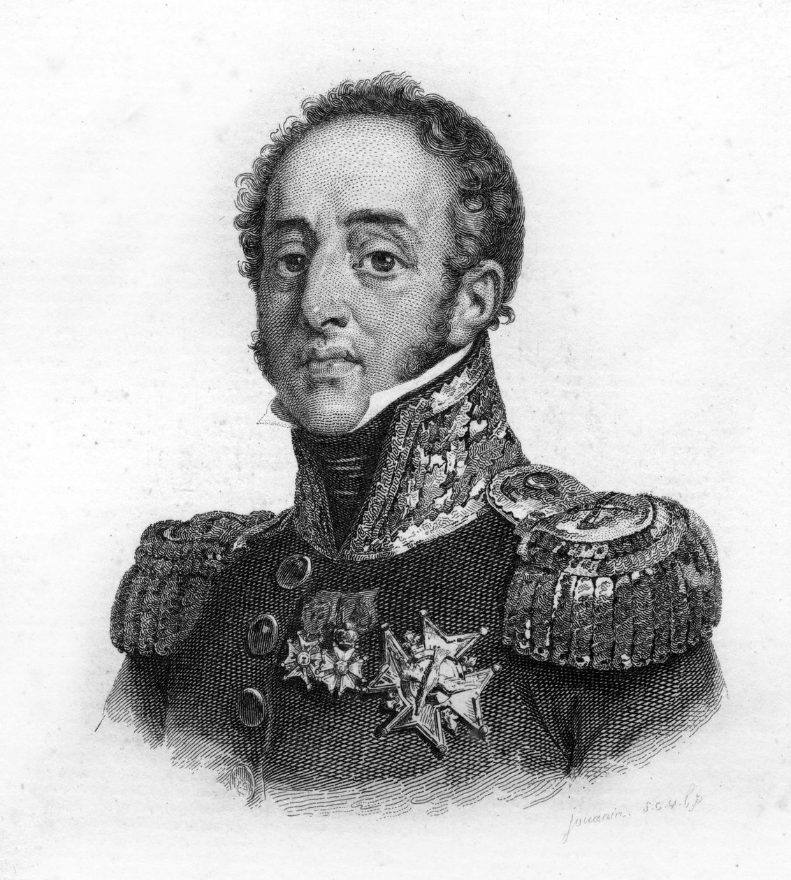 Portræt af Louis Gabriel (Louis-Gabriel) Suchet (1770-1826), hertug af Albufera, marskal af Frankrig, gravering af det 19. århundrede af Unknown artist