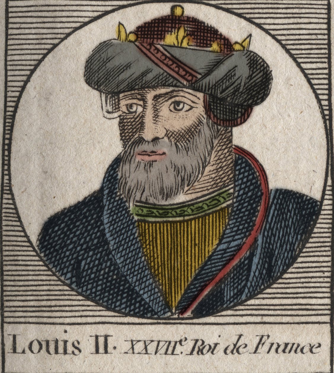 Portræt af Ludvig II Begue eller Svømmen (846 - 879), Konge af Francs - Ludvig II Stammeren 848 til 879 - gravering fra "Instruction sur l