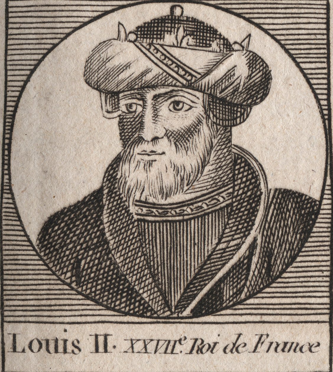 Portræt af Ludvig II Begue eller Svømmen (846 - 879), Konge af Francs - Ludvig II Stammeren 848 til 879 - gravering fra "Instruction sur l