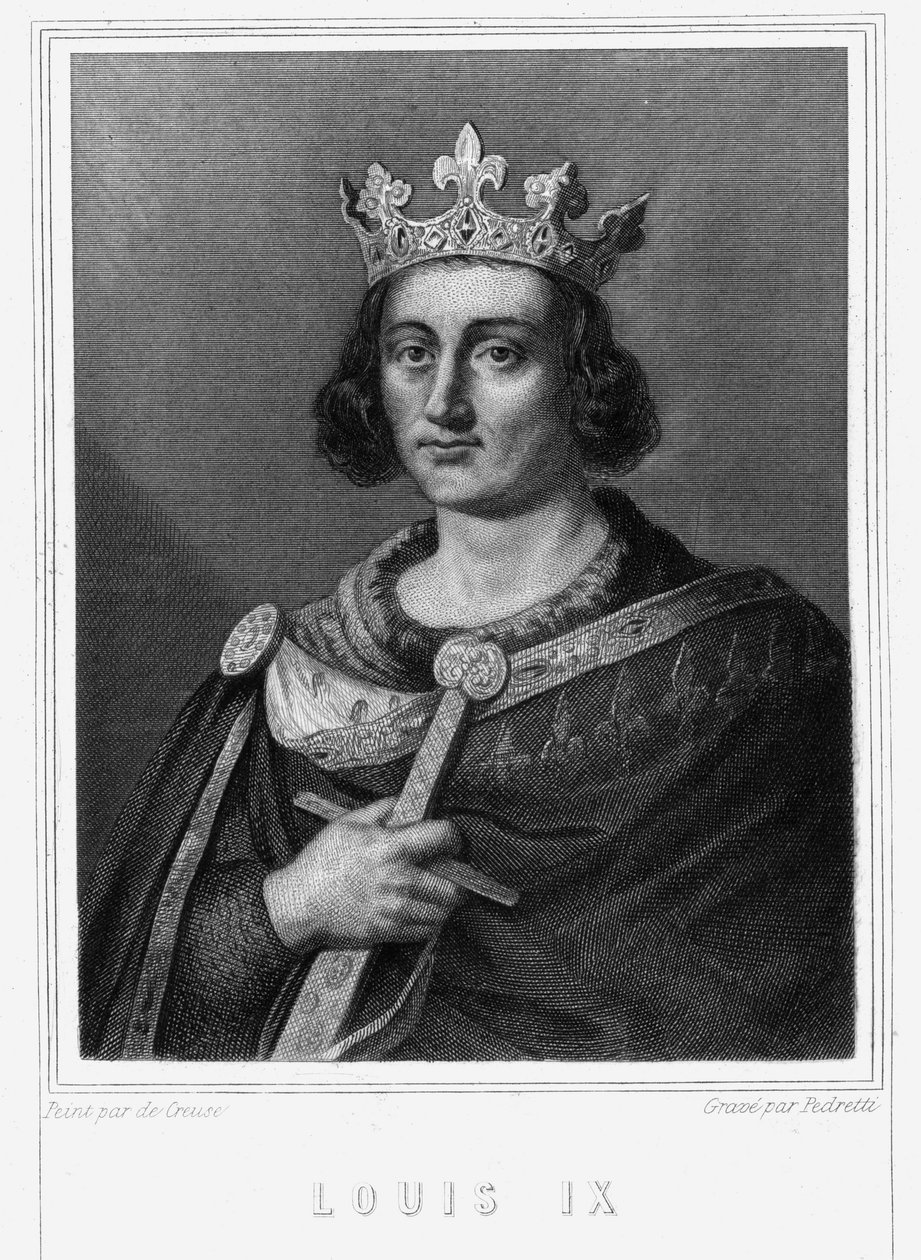 Portræt af Louis IX eller Saint Louis (1214 - 1270), konge af Frankrig - i "Histoire des Français"" af Lavallée, gravering, sd. af Unknown artist