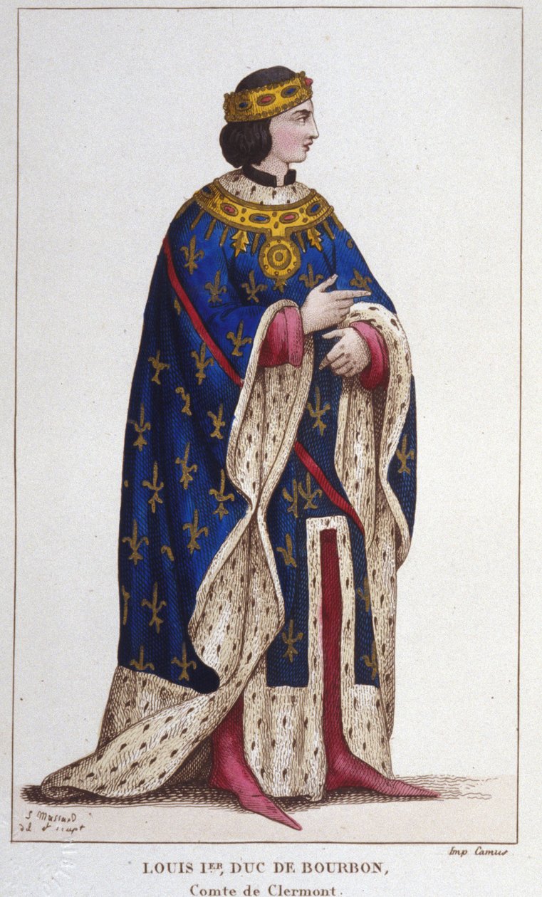 Portræt af Louis I af Bourbon the Boiteux (1279-1342) greve af Clermont (1310), hertug af Bourbonnais, greve af La Marche og Castres (1327). stik fra 1830 af Unknown artist