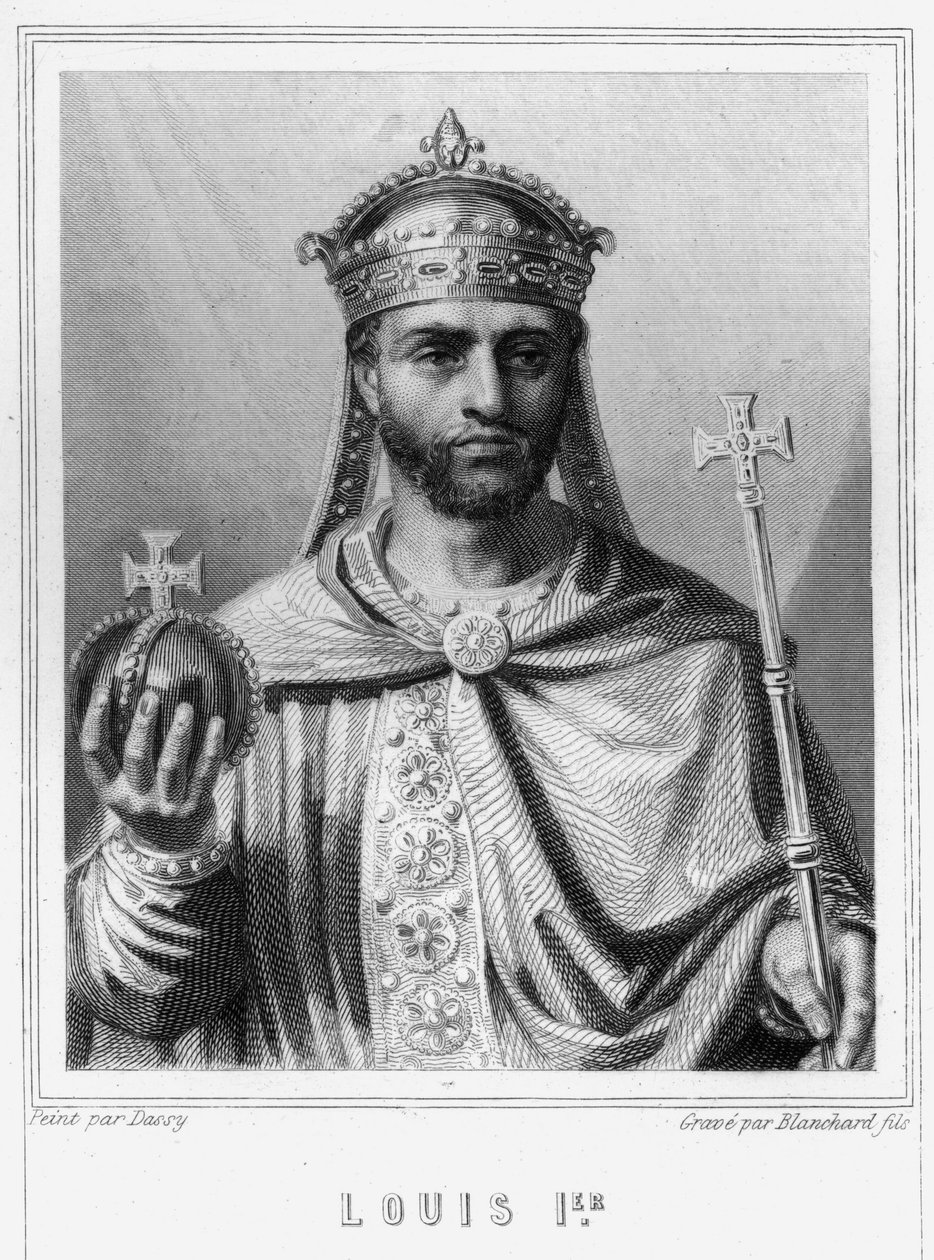 Portræt af Louis I den fromme eller Debonnaire (778 - 840), kejser af Vesten - i "Histoire des Français"" af Lavallée, stik, sd. af Unknown artist