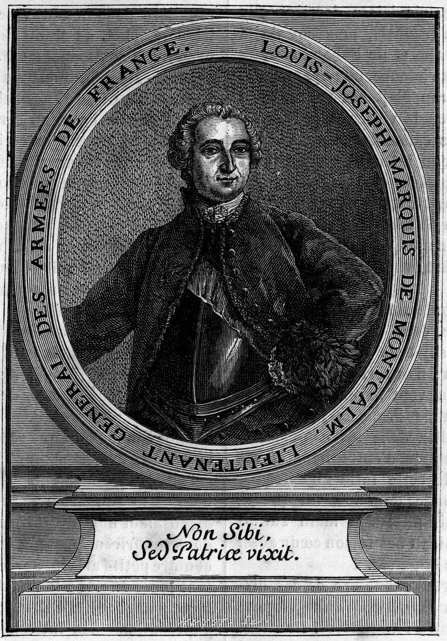 Portræt af Louis Joseph Marquis de Montcalm (1712-1759) generalløjtnant for Armees of France, berømt for sin erobring af Quebec. af Unknown artist