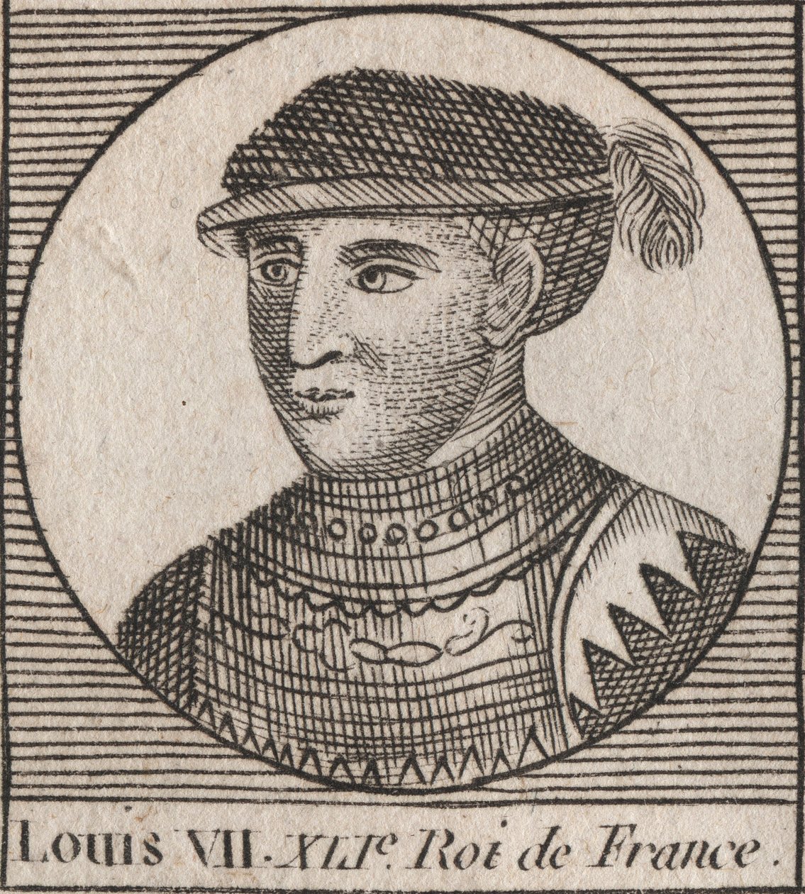 Portræt af Louis VII dit le Jeune (1120-1180), frankernes konge fra 1137 til 1180 - Ludvig VII (kaldet den yngre eller den unge), kongen af frankerne - gravering fra "Instruction sur l