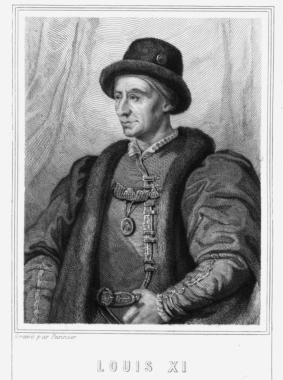 Portræt af Louis XI (1423 - 1483), konge af Frankrig - i "Histoire des Français"" af Lavallée, gravering, sd. af Unknown artist