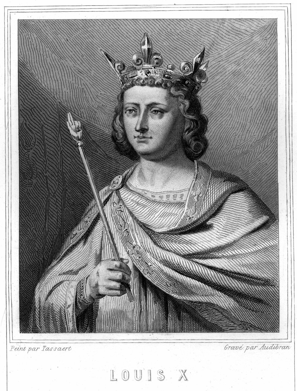 Portræt af Louis X le Hutin (1289 - 1316), konge af Frankrig - i "Histoire des Français"" af Lavallée, gravering, sd. af Unknown artist