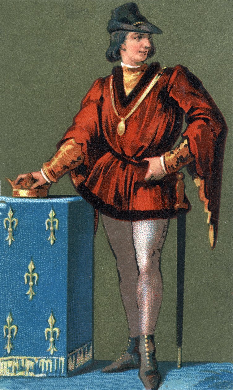 Portræt af Ludvig X Hutinen (1289 - 1316), konge af Frankrig. 1800-tallets kromolitografi af Unknown artist