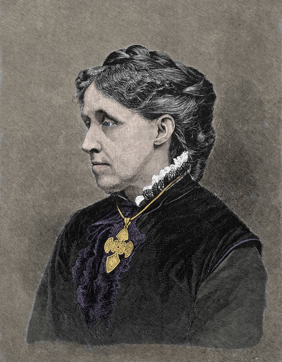 Portræt af Louisa May Alcott (1832-1888), amerikansk forfatter. 1800-tallets farvestik. af Unknown artist