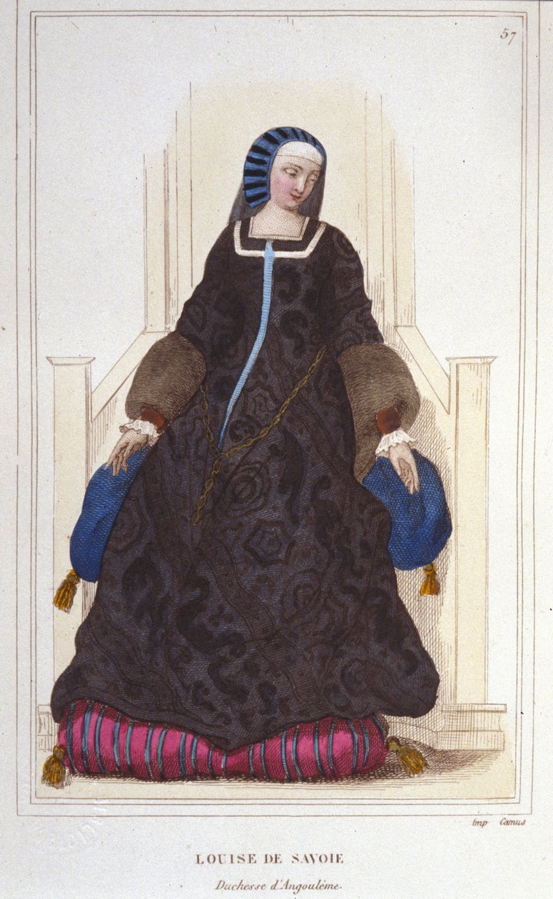 Portræt af Louise de Savoie, hertuginde af Angoulene og mor til Francois I (1476 - 1531) gravering af 1830 af Unknown artist