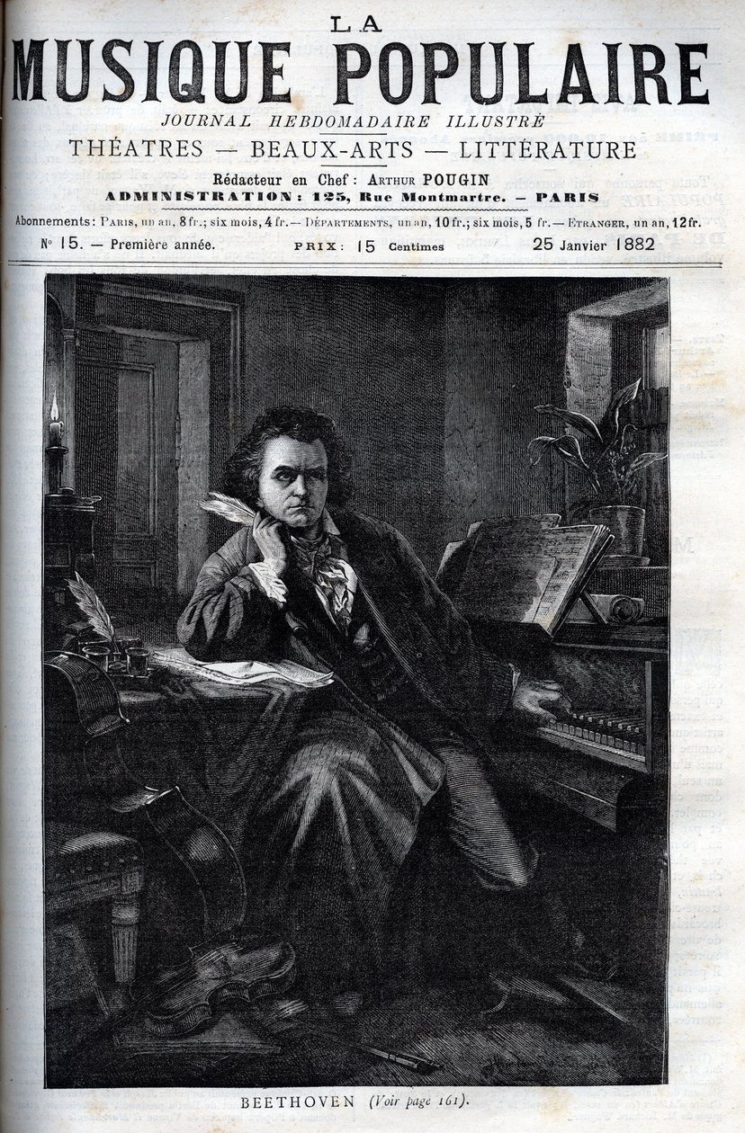 Portræt af Ludwig van Beethoven (1770-1827), tysk komponist og pianist - indgravering i "" La musique populaire""" berømte ugeavis - 1882 af Unknown artist