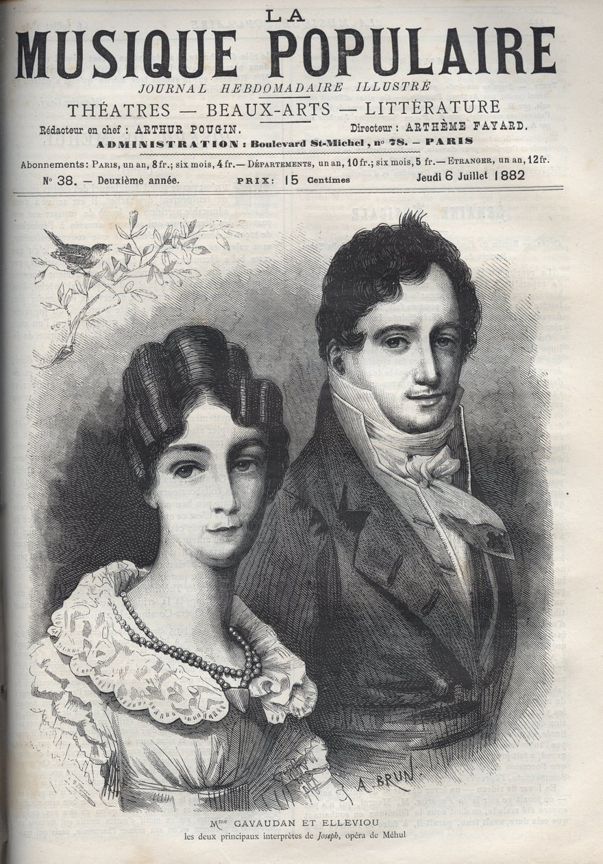 Portræt af Madame Gavaudan og Elleviou. Alexandrine Marie Agathe Gavaudan Ducamel (Alexandrine-Marie-Agathe Gavaudan-Ducamel) (1781-1850) og Jean Elleviou (1769-1842), fransk sanger, komiker og librettist, er de to hovedkunstnere af "Joseph", ope. af Unknown artist