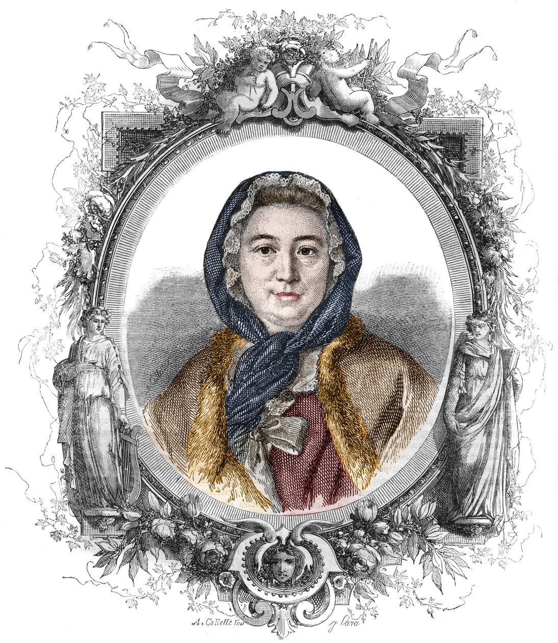 Portræt af Madame Geoffrin, født Marie Therese (Marie-Therese) Rodet (1699-1777) - Stik fra 1858 af Unknown artist