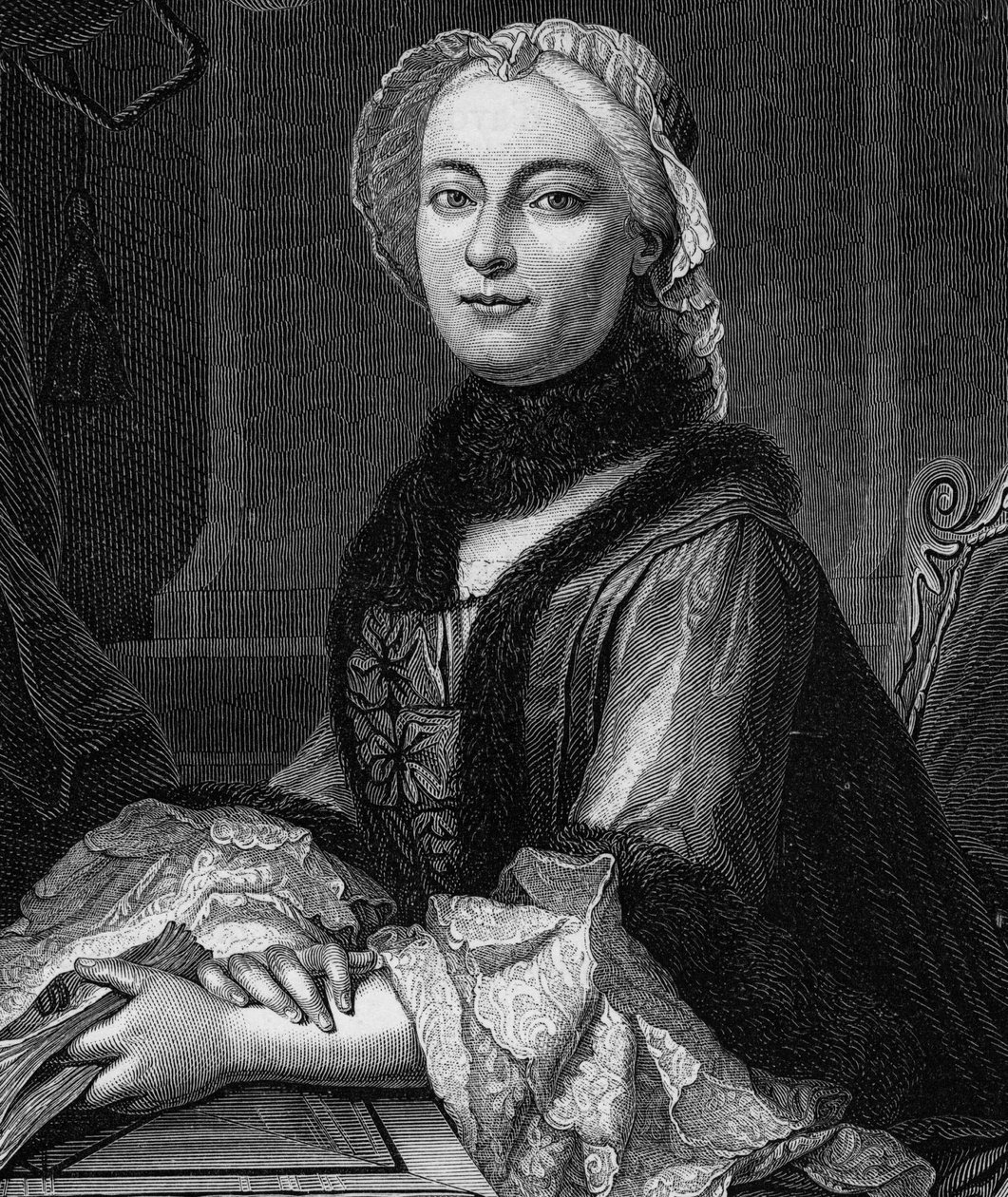 Portræt af Madame Geoffrin, født Marie Therese (Marie-Therese) Rodet (1699-1777) - Indgravering af 1862 i "" The Queens of the World"" af vores første forfattere, Bog udgivet under ledelse af Jean Germain Desire Armandaud af Unknown artist