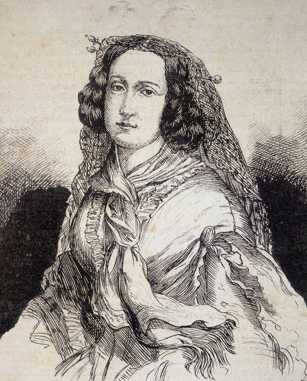 Portræt af Madame Marceline Desbordes-Valmore (Desbordes Valmore) (1786 - 1859), fransk forfatter - i "" Les Contemporains"", n.d. slutningen af det 19. århundrede. af Unknown artist