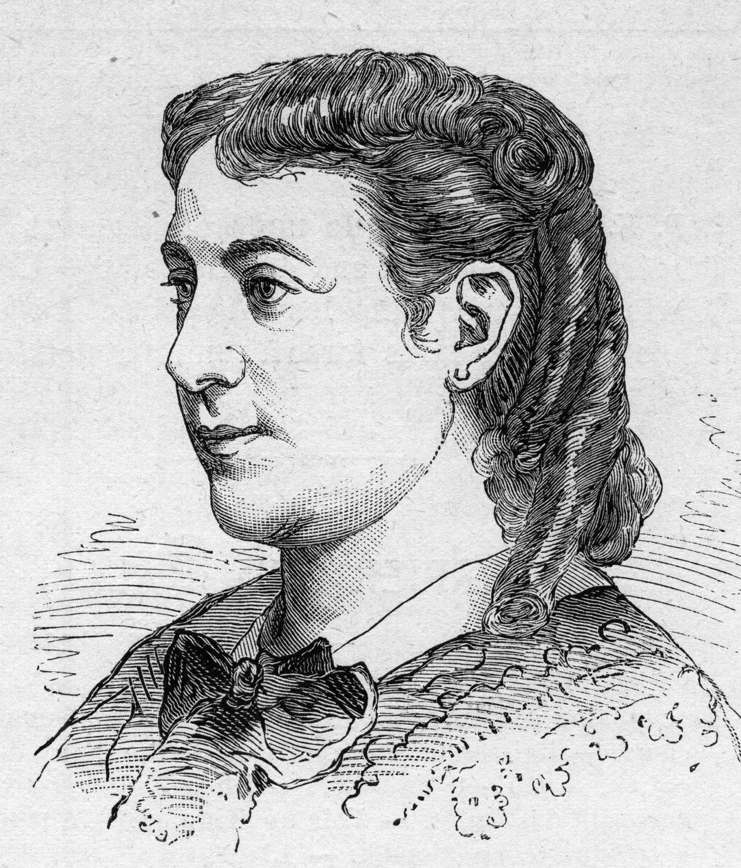 Portræt af Madeleine Brohan (1833-1900), fransk komiker, medlem af Comedie Francaise Gravering i "" Le Monde Illustré""" n¡1168 af 16. august af Unknown artist