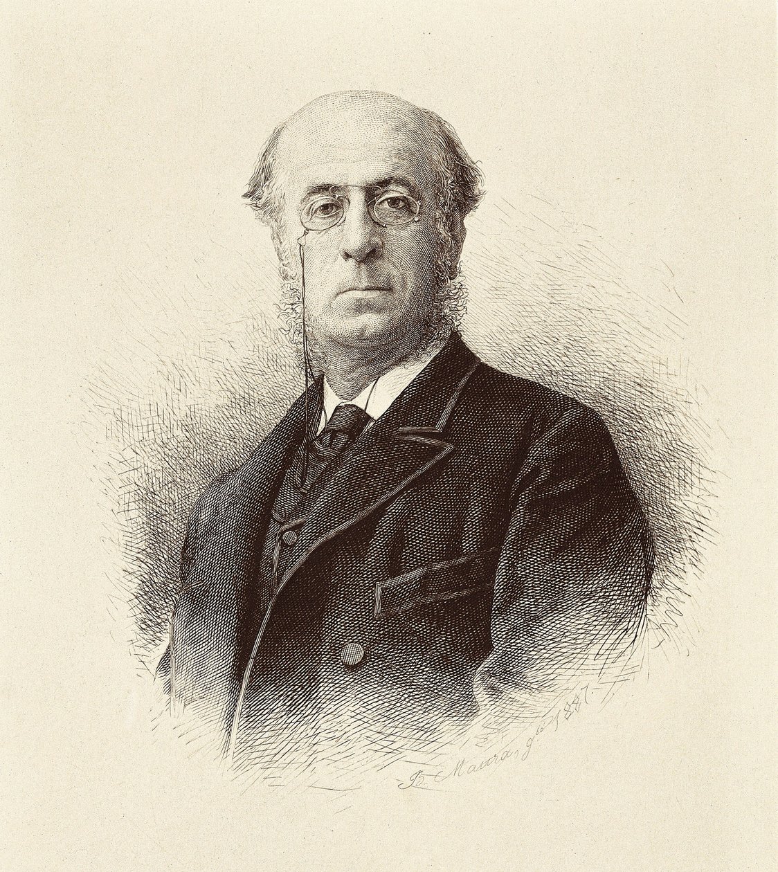 Portræt af Manuel SILVELA Y LA VIELLEUZE (1830-1892), spansk politiker. Madrid. Nationalbibliotekets gravering. af Unknown artist
