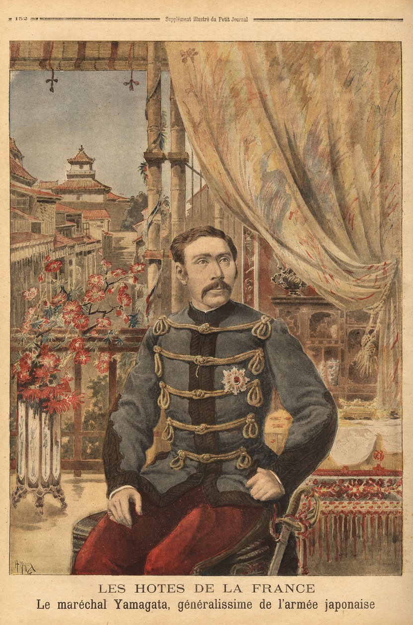 Portræt af Marechal Yamagata Aritomo (1838-1922), en japansk soldat og politiker, han kommanderede Japans første hær under krigen mod Kina i 1894. Indgravering i "" Le petit journal"" 10/05/1896. Selvas samling. af Unknown artist
