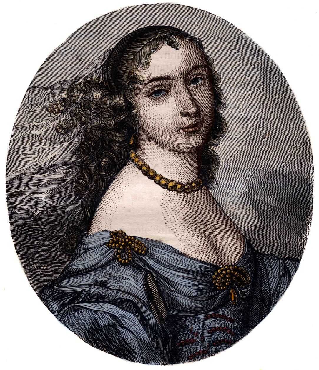 Portræt af Marguerite Hessein, Madame de la Sabliere (1636-1693) Fransk Salonniere. Indgravering af det 19. århundrede. af Unknown artist