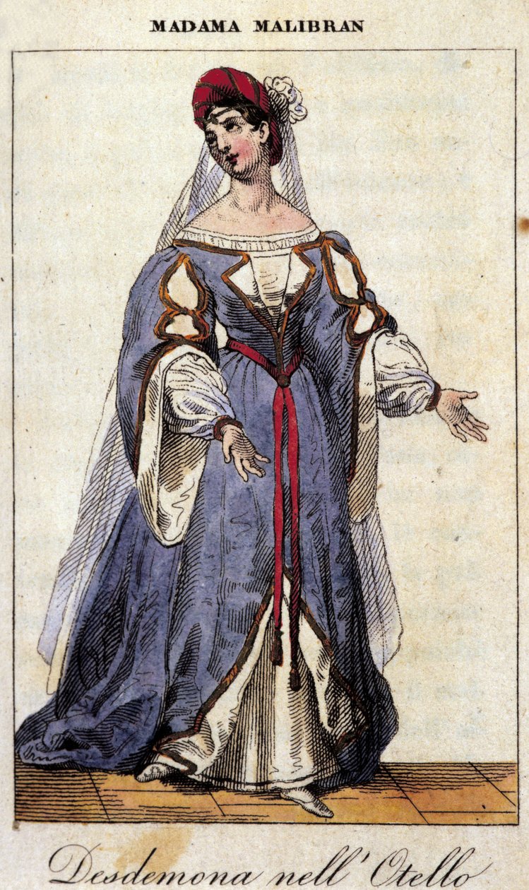 Portræt af Maria Garcia kaldet Malibran (1808-1836) sangerinde i rollen som Desdemone for "" Othello "" (Otello) af Gioachino Rossini. Teatro alla Scala 1833. af Unknown artist