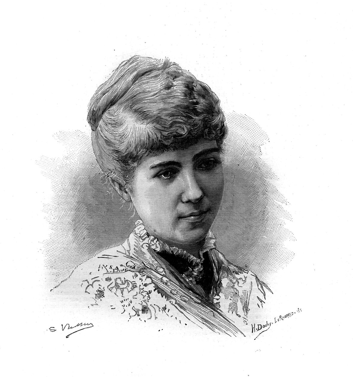 Portræt af Marie Van Zandt (1858-1919) fransk sangerinde af hollandsk oprindelse. Indgravering i "" Le Monde illustrious"" 1883. Privat samling. af Unknown artist