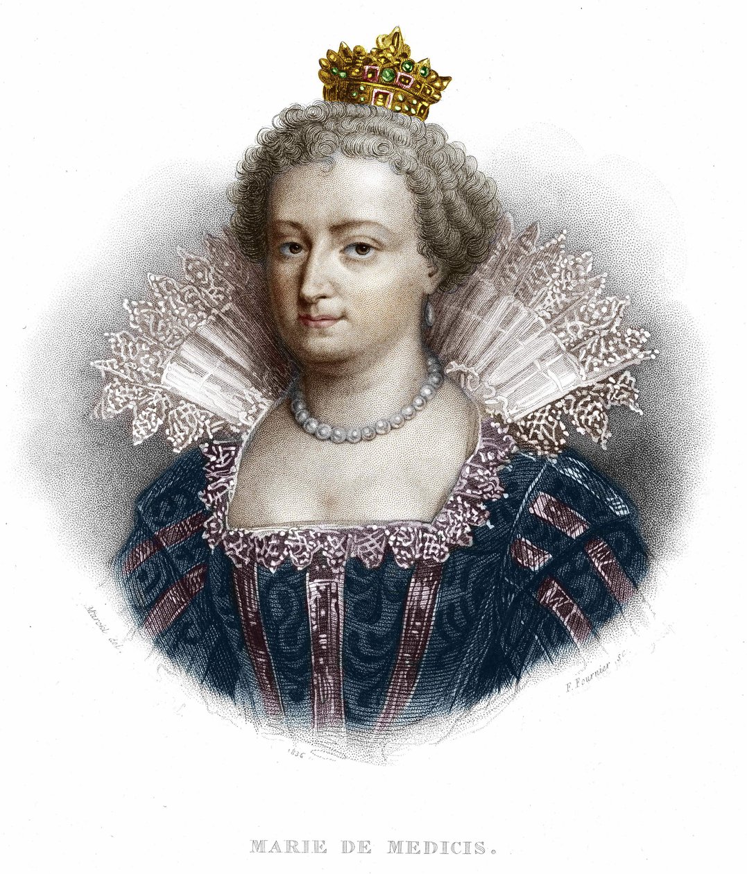 Portræt af Maria af Medici (1573 - 1642), hustru til Henrik IV og mor til Ludvig XIII. Stik fra 1836 af Unknown artist