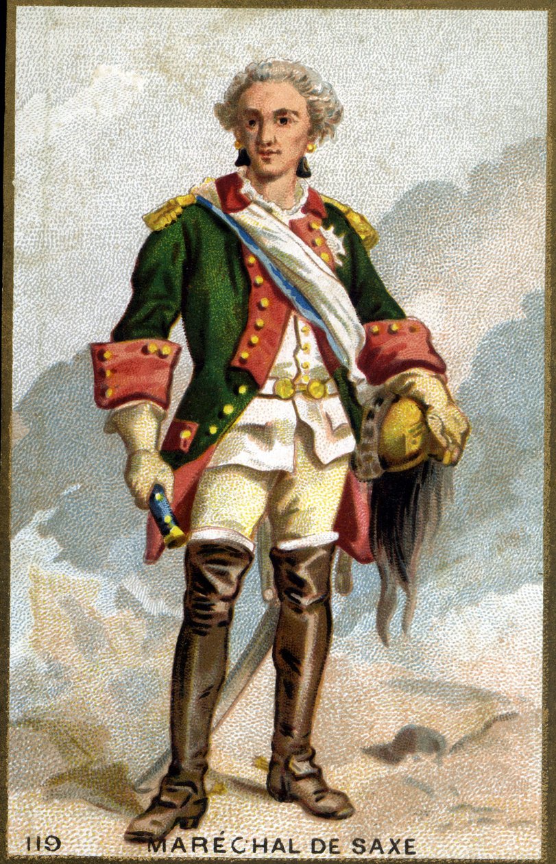 Portræt af Maurice, greve af Sachsen kendt som marskal af Sachsen (1696 - 1750), marskal af Frankrig. Kromolitografi af det 19. århundrede. af Unknown artist