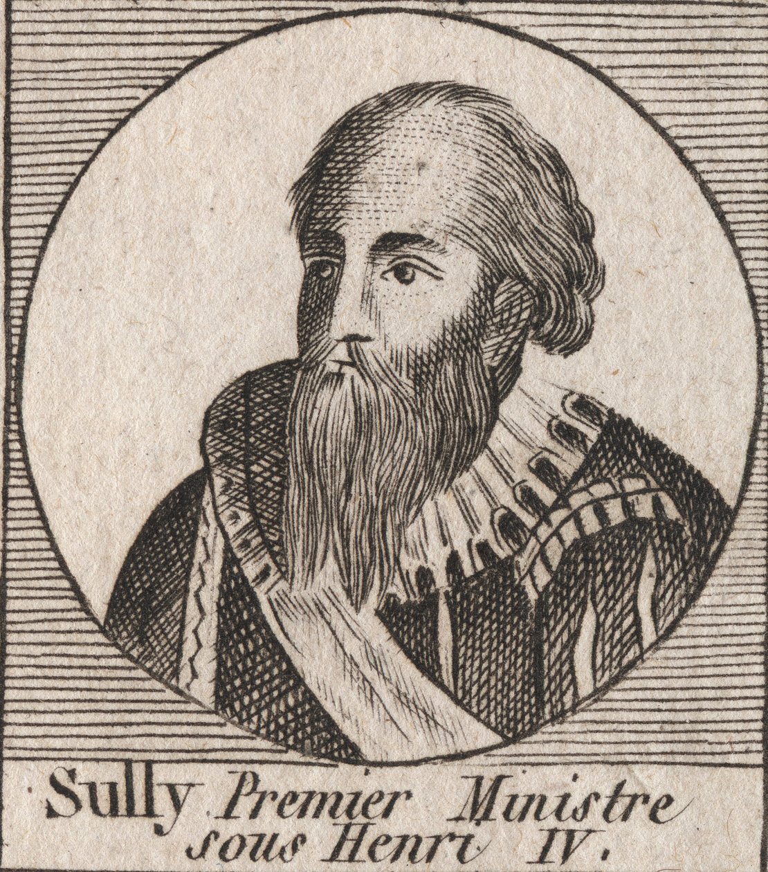 Portræt af Maximilian af Bethune (1559-1641), hertug af Sully, minister for Henrik IV - Maximilian af Bethune, første hertug af Sully, trofast højre hånd, der hjalp kong Henrik IV af Frankrig - gravering fra "Instruction sur l