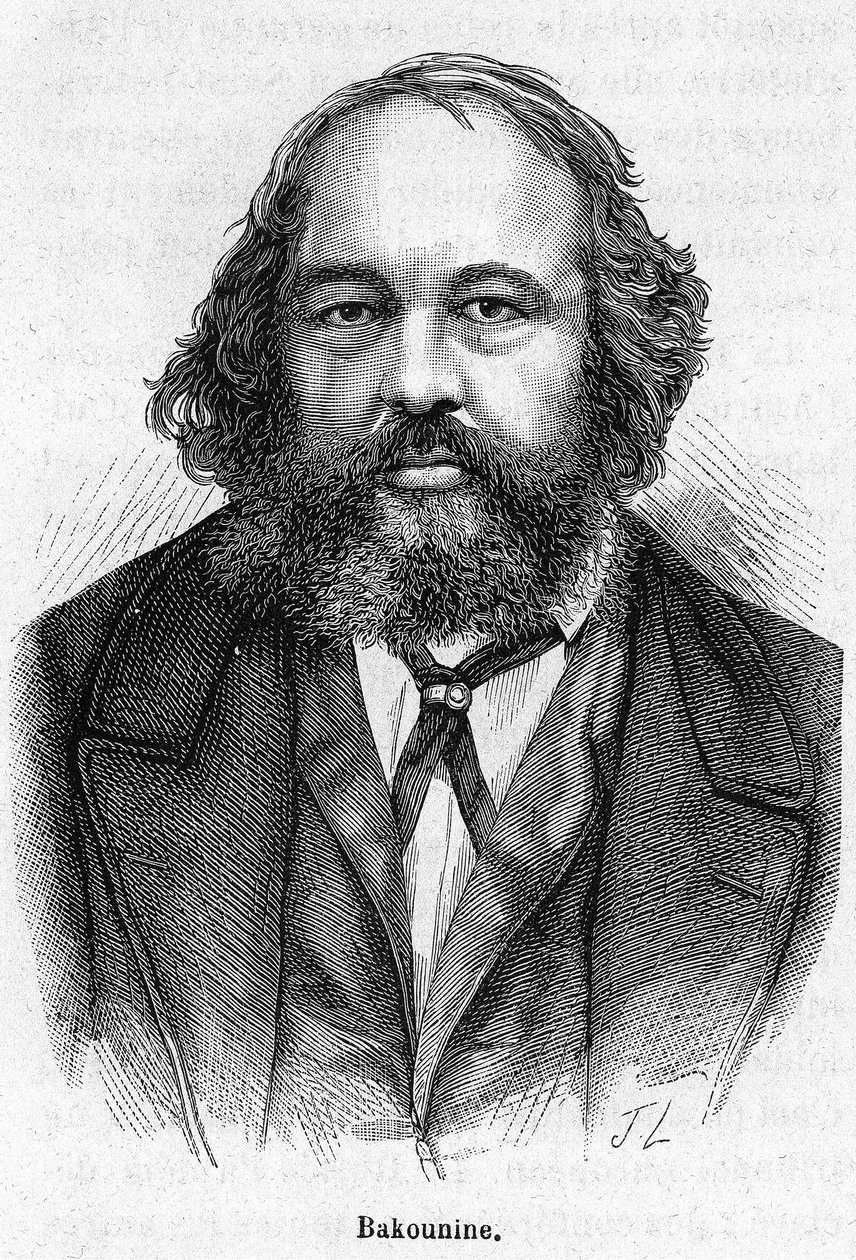 Portræt af Mikhail Aleksandrovich Bakunin (1814 - 1876), russisk anarkistisk revolutionær. Gravering 1800-tallet. af Unknown artist