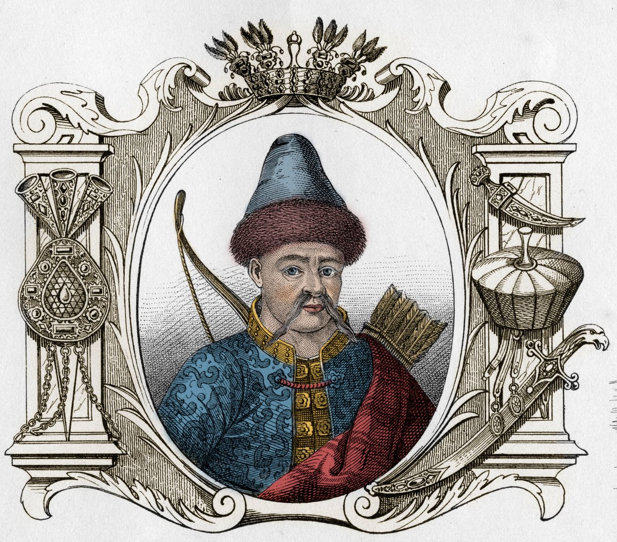 Portræt af den mongolske monark Timur (Tamerlane) (1336-1405) - Tamerlan (1336-1405) (eller Timur Lang, "" Timur den lamme"") Gravering af 1861 af Unknown artist