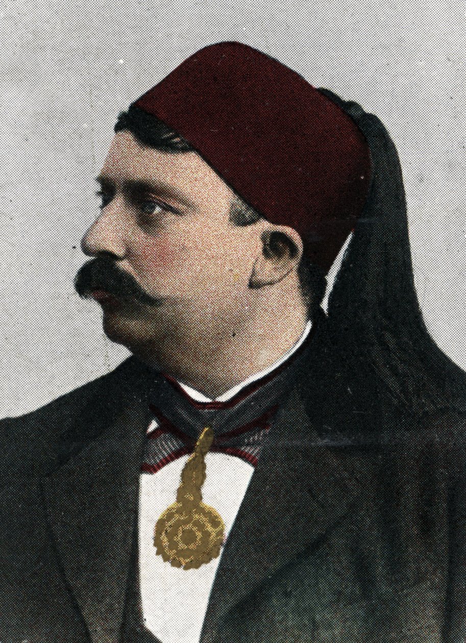 Portræt af Naceur Bey (Mohamed el-Naceur Bey) (1855-1922) bey af Tunis (Muhammad V an-Nasir Husainid Bey af Tunis) Kromolitografi fra begyndelsen af det 20. århundrede af Unknown Artist