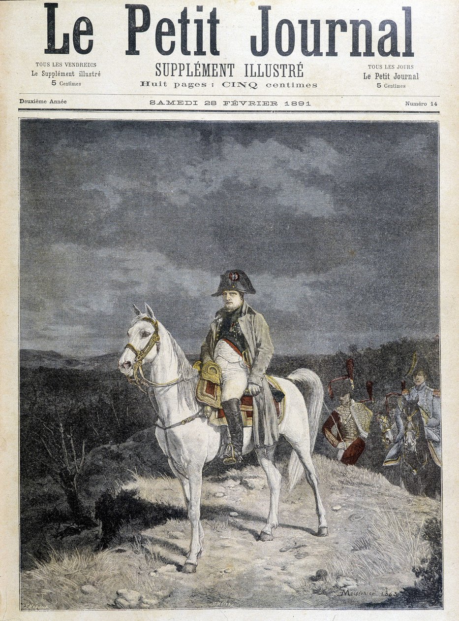 Portræt af Napoleon på en hest i 1814. af Unknown artist