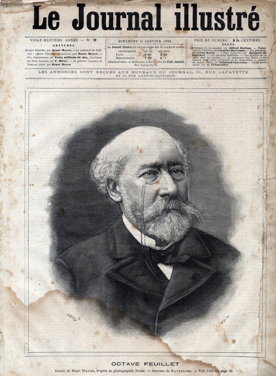 Portræt af Octave Feuillet (1821-1890), fransk romanforfatter, dramatiker og akademiker - Indgravering i "Le journal illustrious"" fra 1891 af Unknown artist