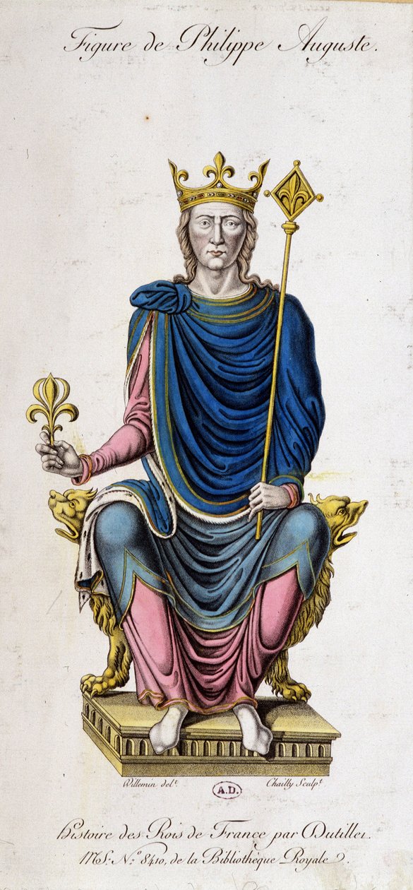 Portræt af Philip Augustus på sin trone - fra et dokument fra det 13. århundrede af Unknown artist