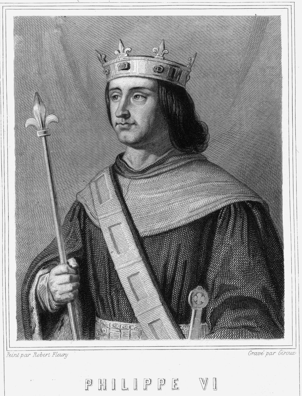 Portræt af Philippe VI de Valois (1294 - 1350), konge af Frankrig - i "Histoire des Français"" af Lavallée, gravering, sd. af Unknown artist