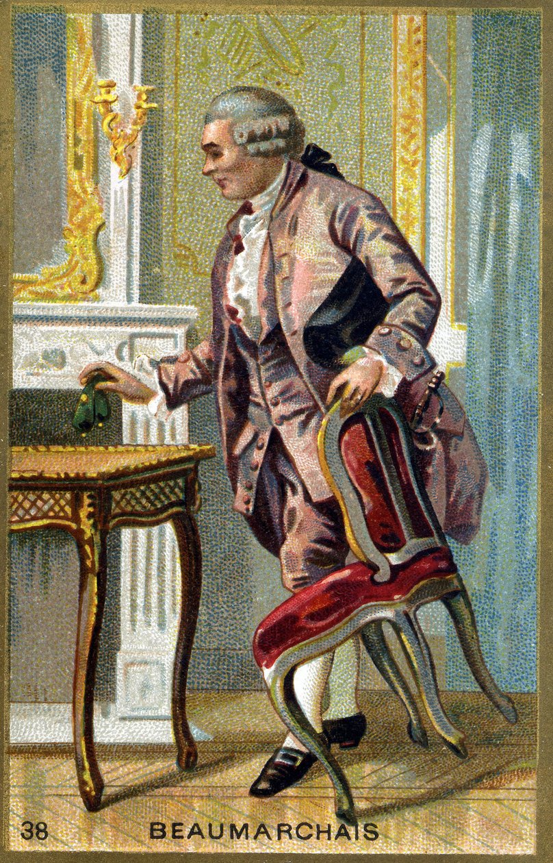 Portræt af Pierre Augustin Caron de Beaumarchais (1732 - 1799) fransk forfatter og dramatiker. Kromolitografi af det 19. århundrede. af Unknown artist