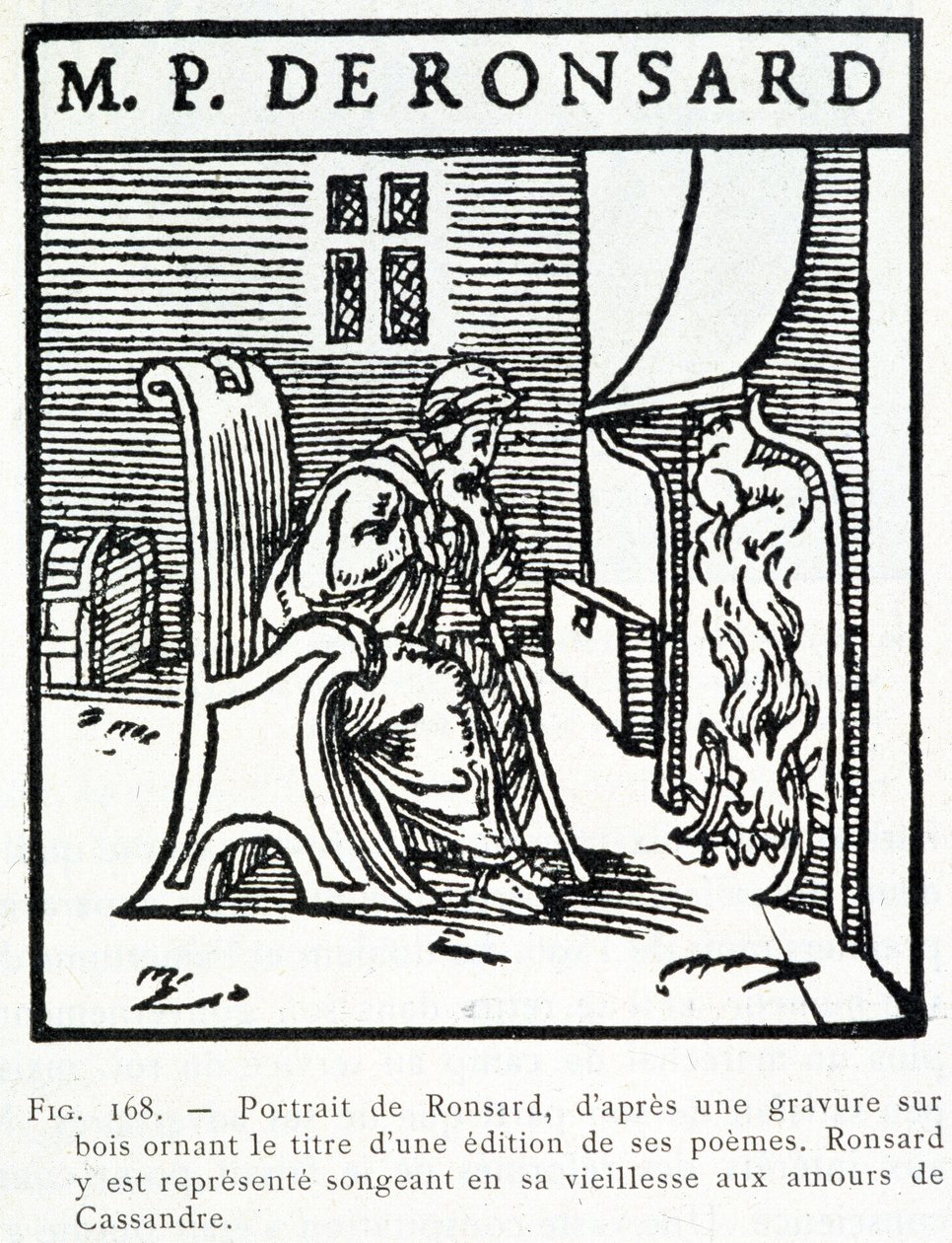 Portræt af Pierre de Ronsard gammel tænkning af Cassandres amours - trægravering af Unknown artist