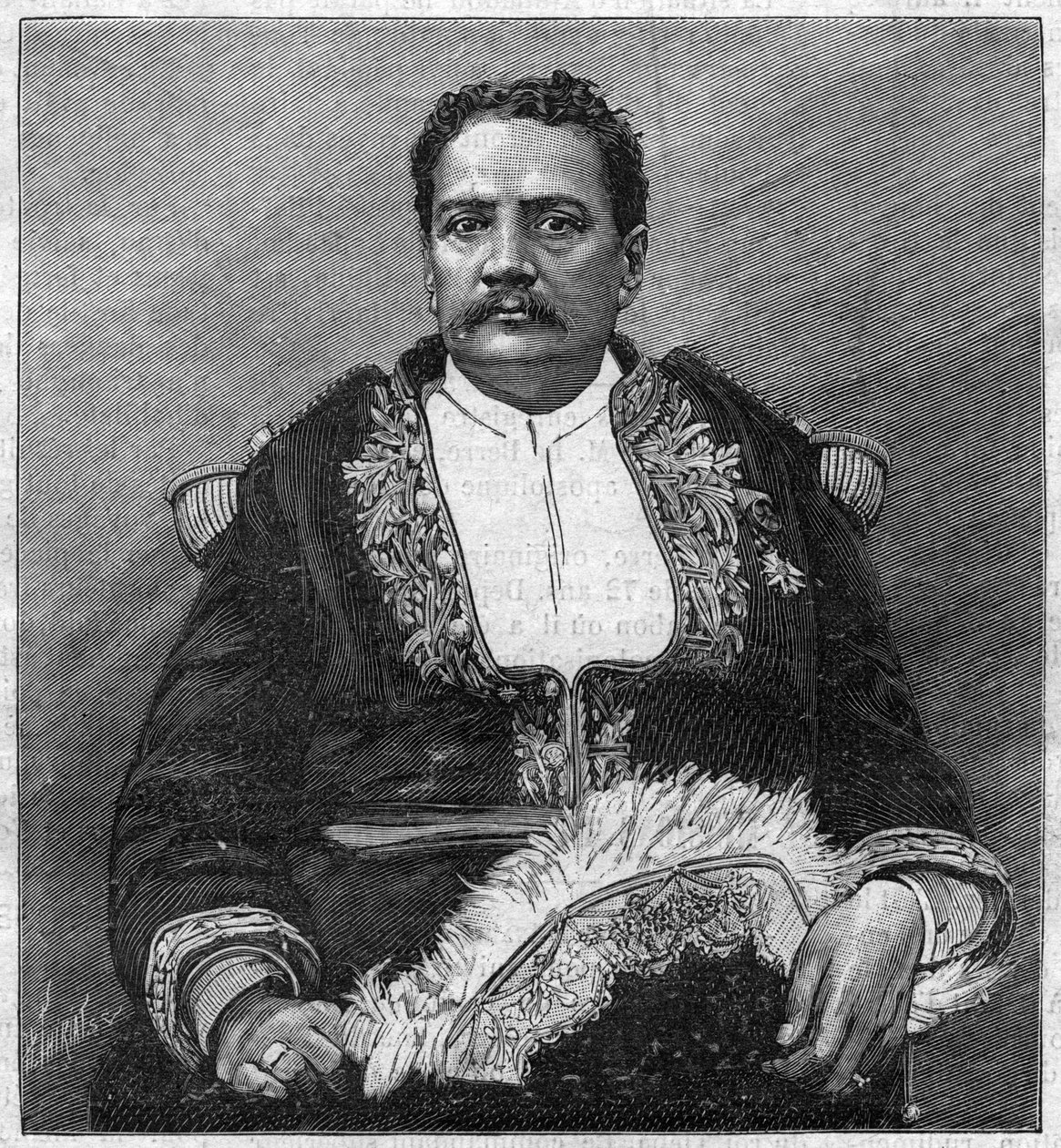 Portræt af Pomare V (1839 - 1891) den sidste monark af Tahiti - gravering af Unknown artist