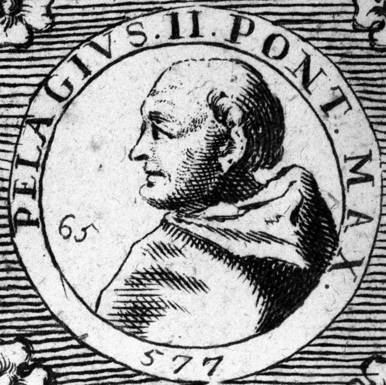 Portræt af pave Pelagius II (Pelagius) (520-590). af Unknown artist