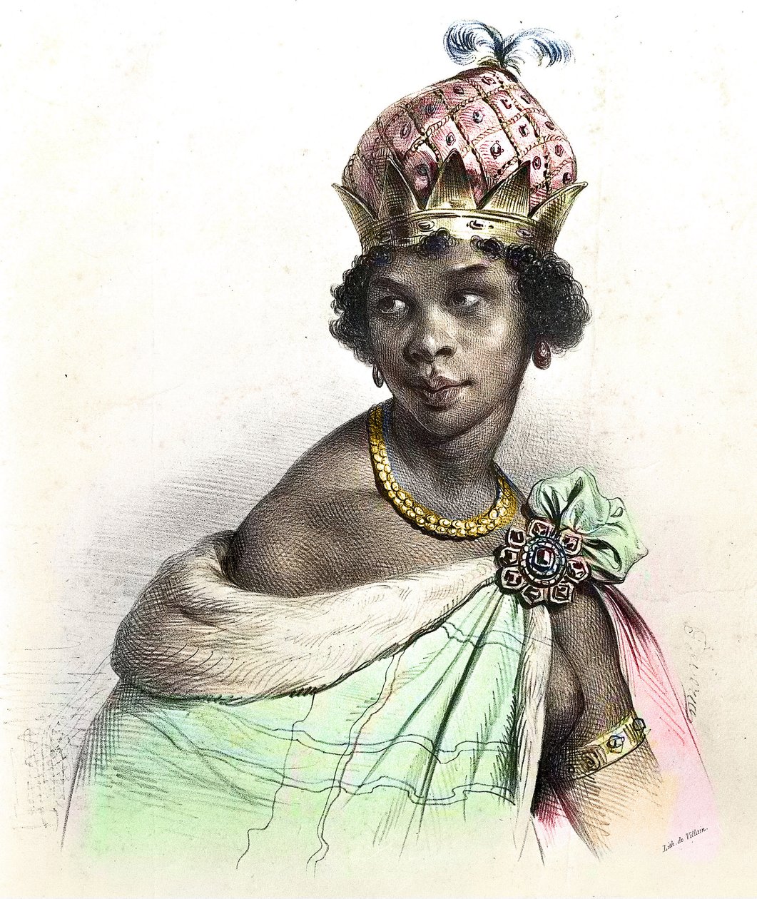 Portræt af dronning Anna Nzinga eller Ana af Sousa Nzinga Mbande - "" Ginga, dronning Quilombola af Matamba i Angola"" af Unknown artist