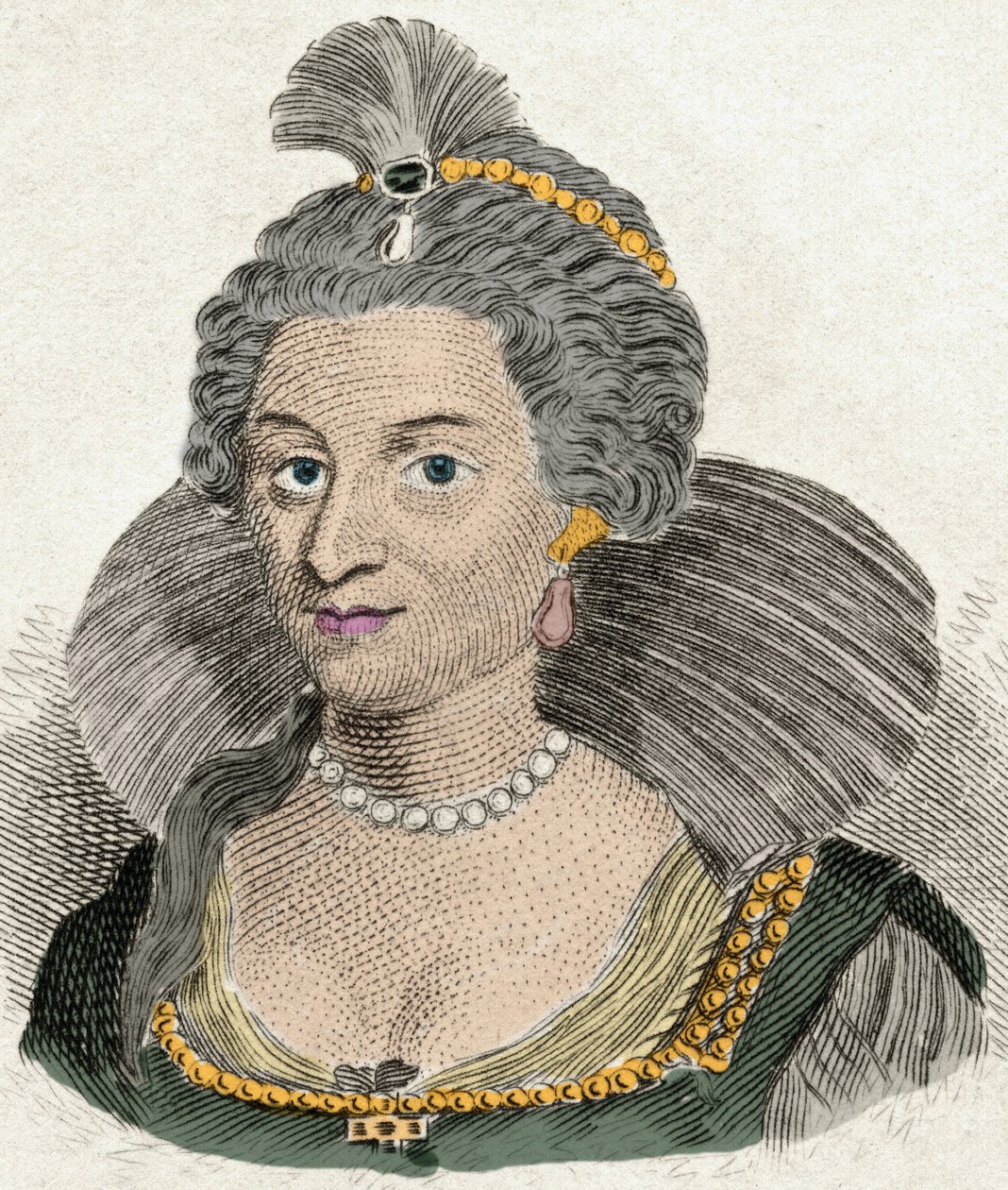Portræt af Dronning Anne af Danmark Dronning af England (1574-1619), kone til kong James I af England (1566-1625). Indgravering af det 19. århundrede af Unknown artist