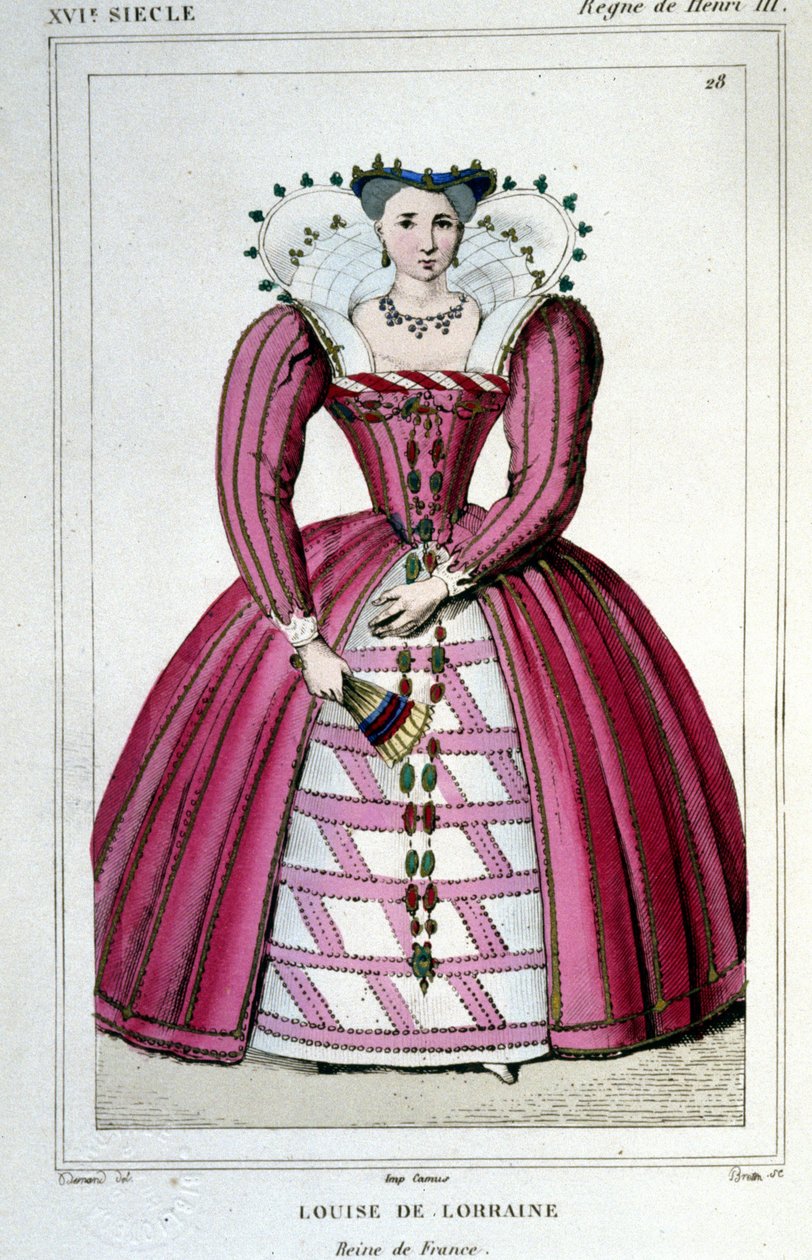 Portræt af dronning Louise af Lorraine (1553 - 1601), hustru til Henrik III. Stik fra 1830. af Unknown artist