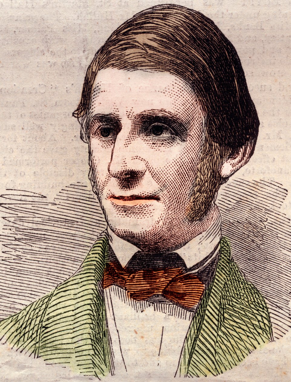 Portræt af Ralph Waldo Emerson (1803-1882), essayist, filosof, amerikansk digter. Indgravering i "" The illustrated London News "" af 20. marts 1858. af Unknown artist