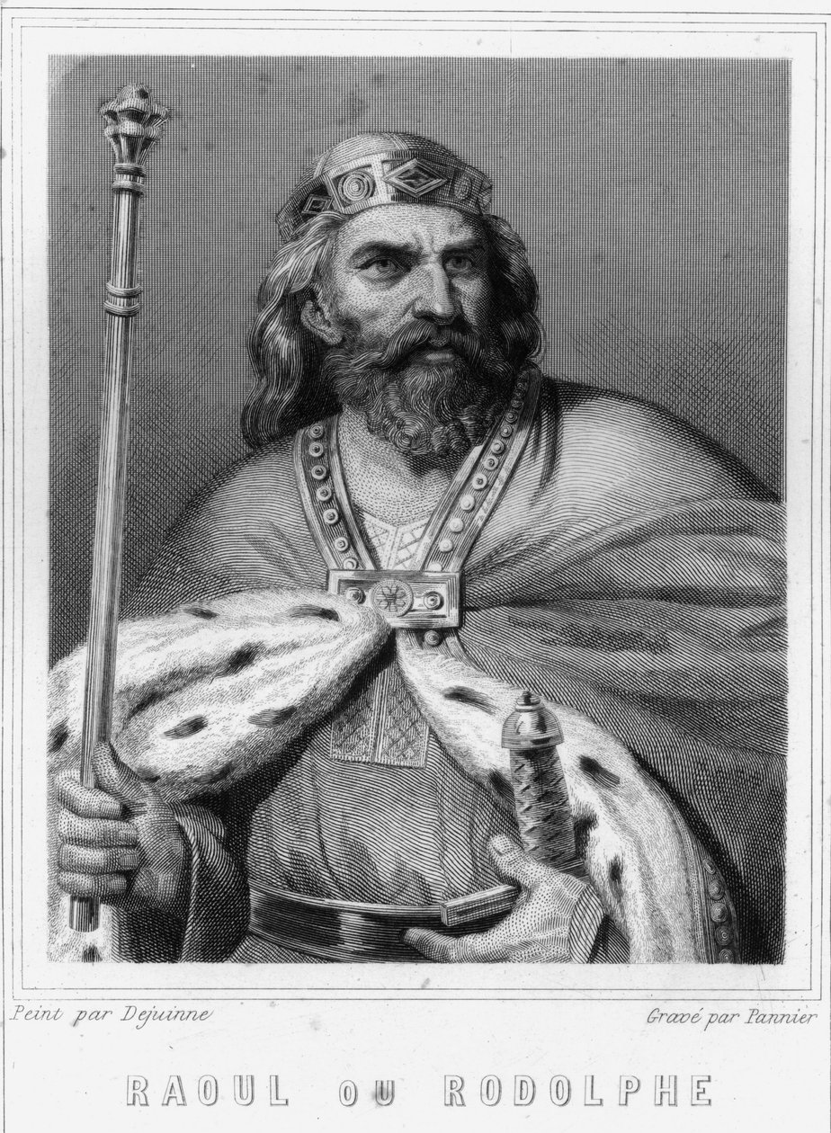 Portræt af Raoul eller Rodolphe af Bourgogne (? - 936), hertug af Bourgogne og konge af Frankrig - i "Histoire des Français" af Lavallée, stik, sd. af Unknown artist